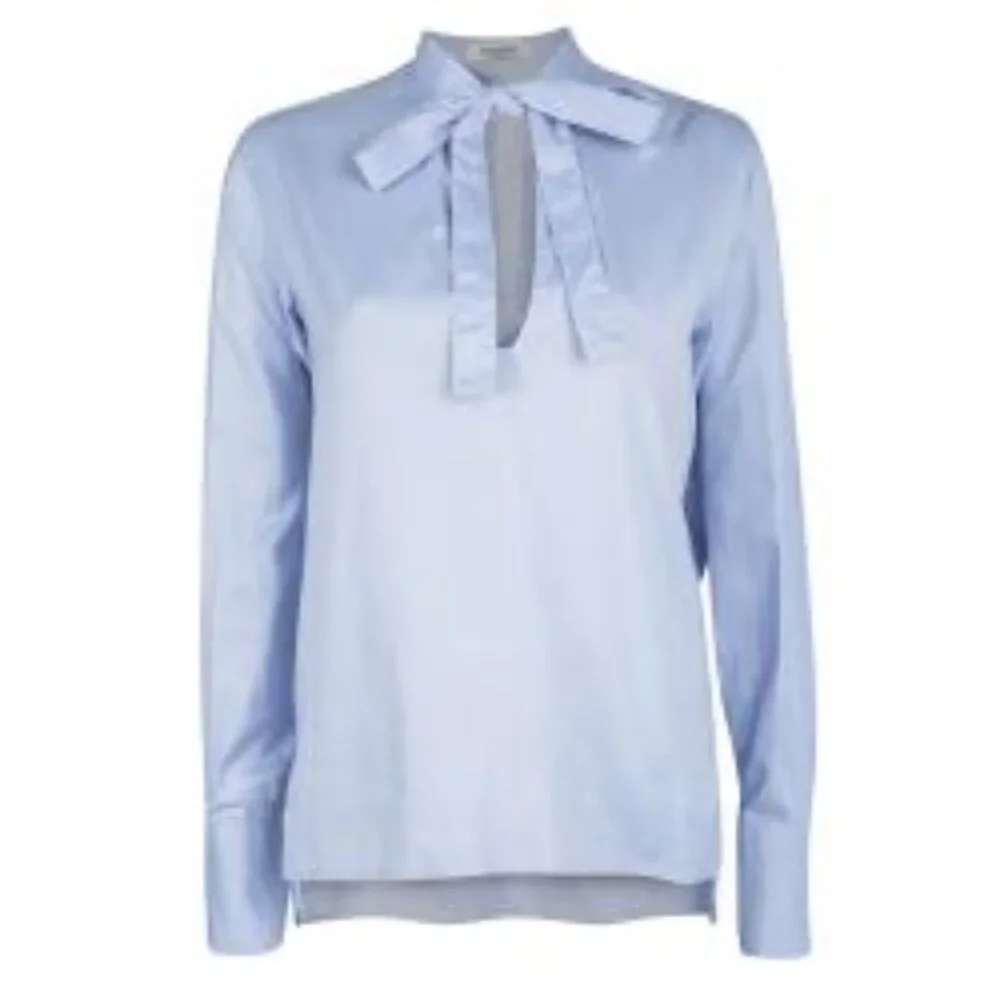 Valentino Soft Powder Blue Chambray  Long Sleeve Bow Blouse, Size 4 - Picture 5 of 8